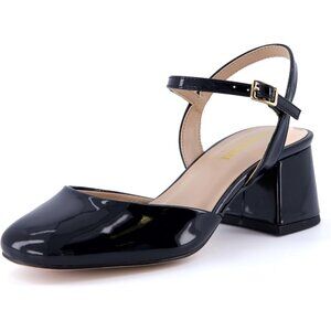 Cushionaire Women's Black Patent Memory Foam Wide Dancer Round Toe Block Heel